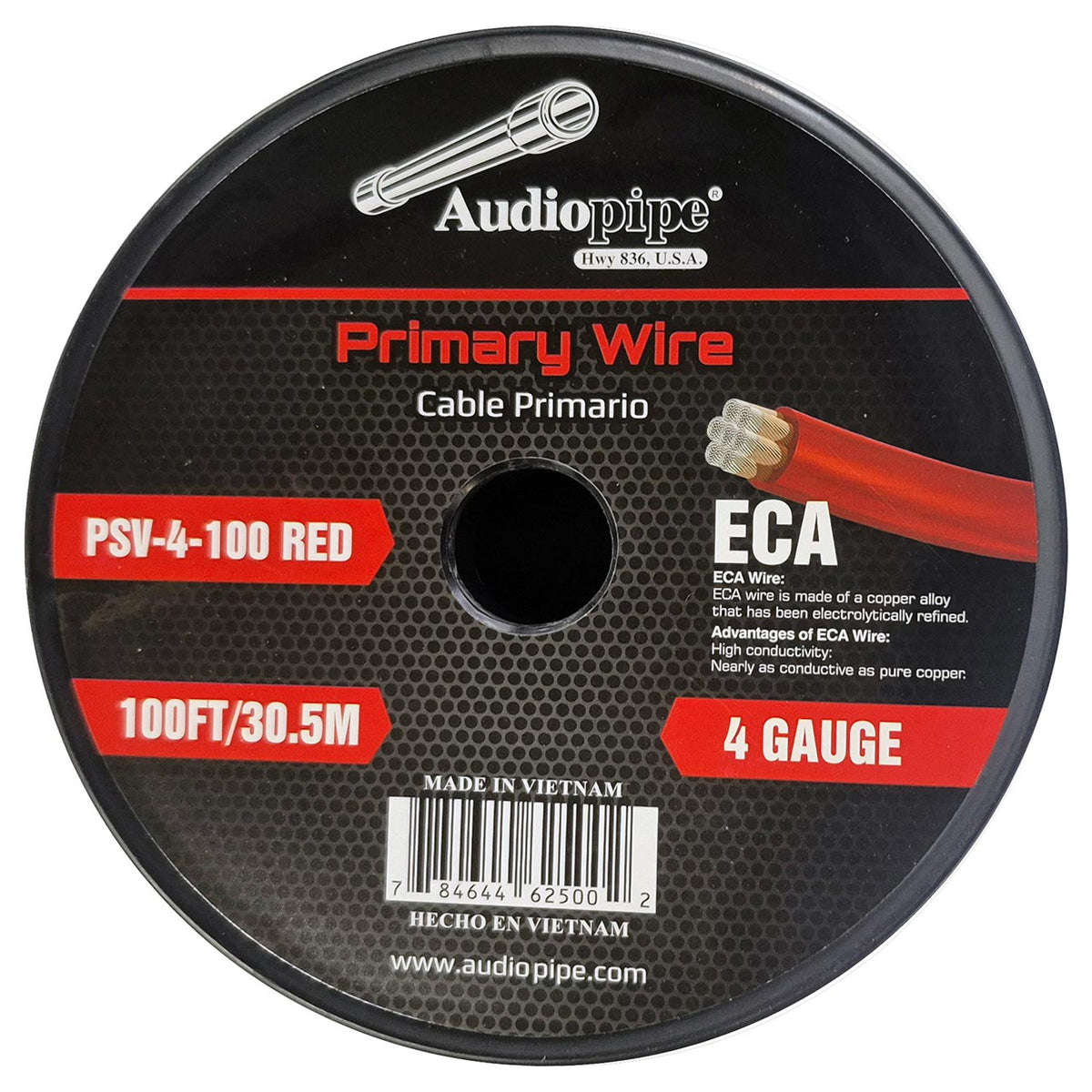 Audiopipe Flexible ECA Power Cable 4 Gauge 100 Foot - Red PSV4100RED