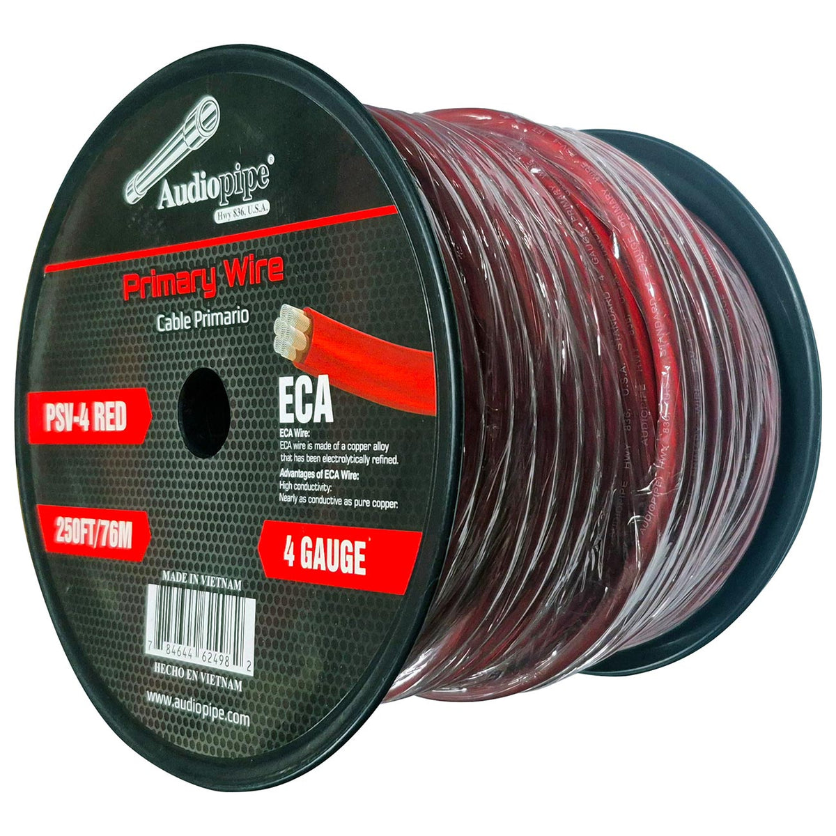 Audiopipe Flexible ECA Power Cable 4 Gauge 250 Foot - Red