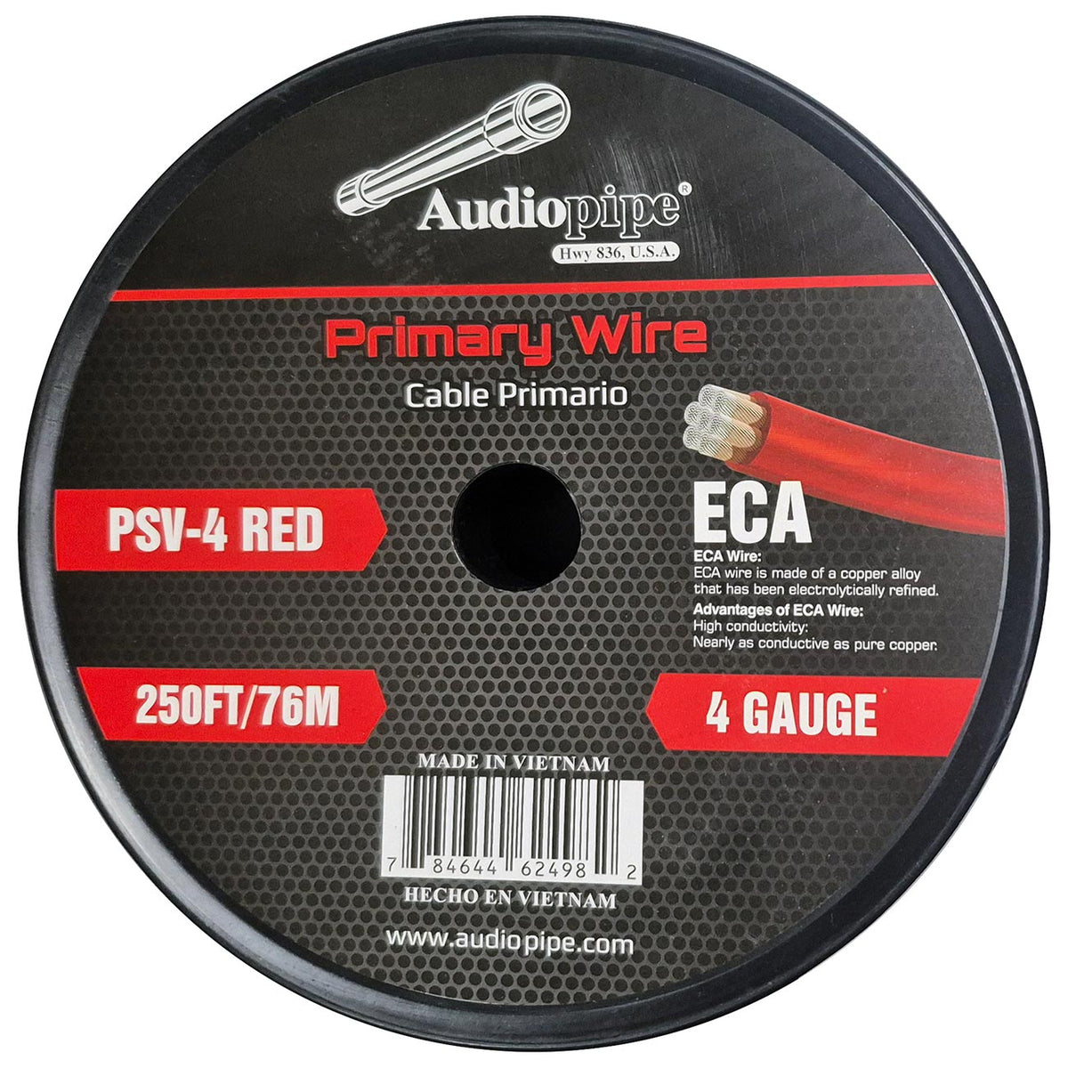Audiopipe Flexible ECA Power Cable 4 Gauge 250 Foot - Red