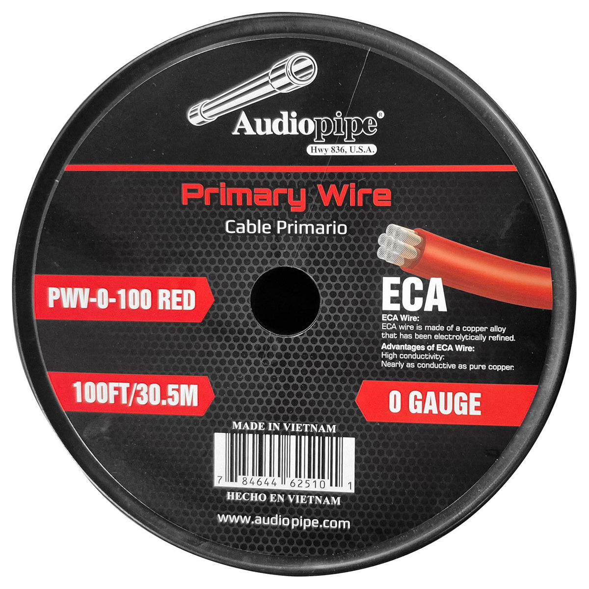Audiopipe Flexible ECA Power Cable 0 Gauge 100 Foot - Red