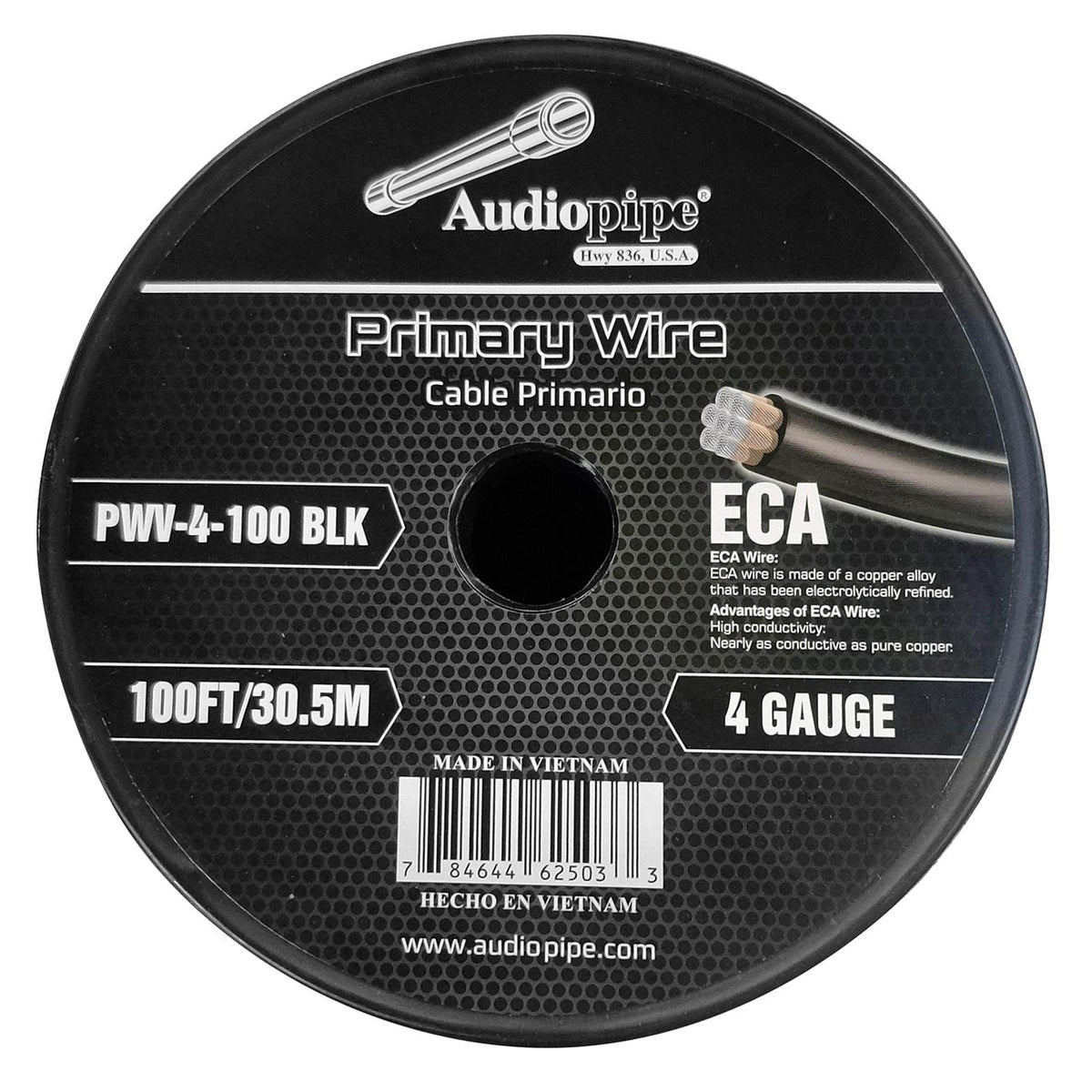 Audiopipe Flexible ECA Power Cable 4 Gauge 100 Foot - Black