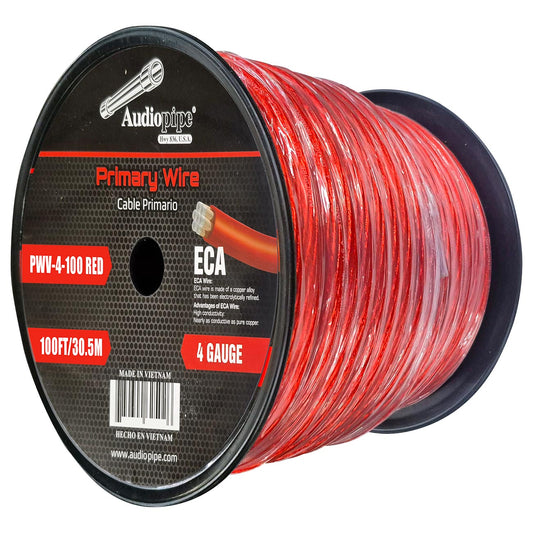 Audiopipe Flexible ECA Power Cable 4 Gauge 100 Foot - Red