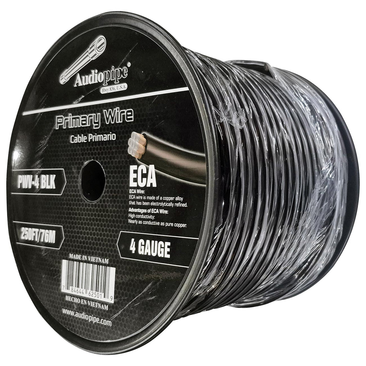 Audiopipe Flexible ECA Power Cable 4 Gauge 250 Foot - Black PWV4BLK