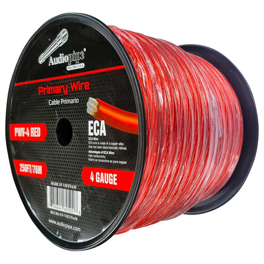 Audiopipe Flexible ECA Power Cable 4 Gauge 250 Foot - Red