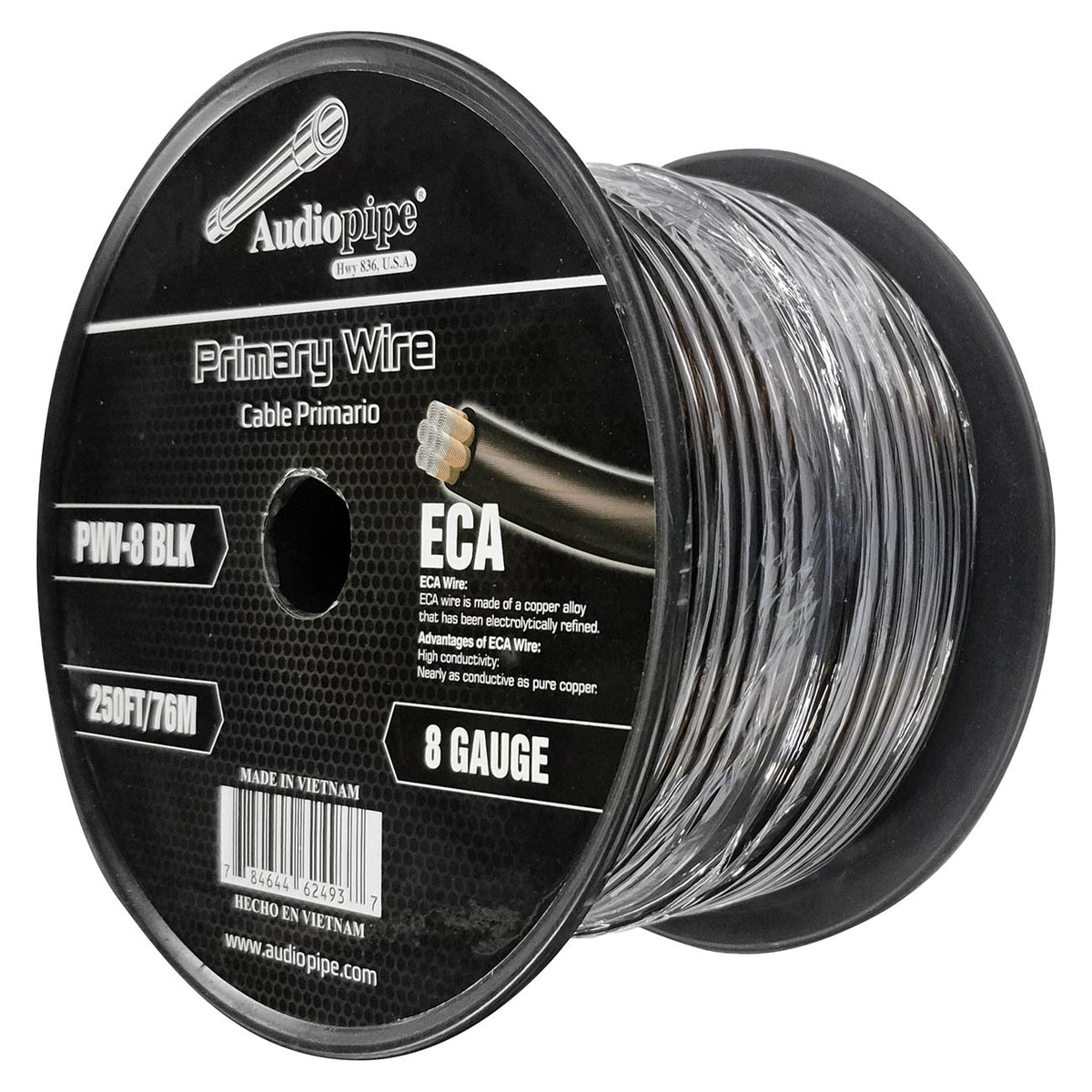 Audiopipe Flexible ECA Power Cable 8 Gauge 250 Foot - Black