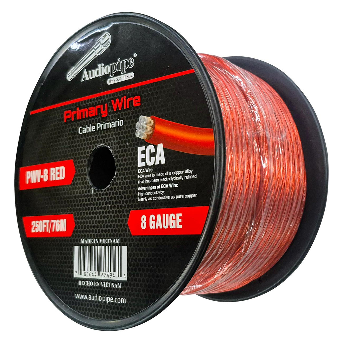 Audiopipe Flexible ECA Power Cable 8 Gauge 250 Foot - Red
