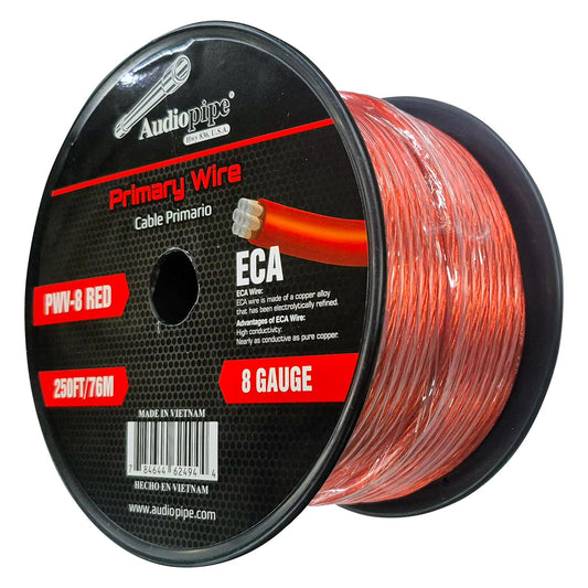 Audiopipe Flexible ECA Power Cable 8 Gauge 250 Foot - Red