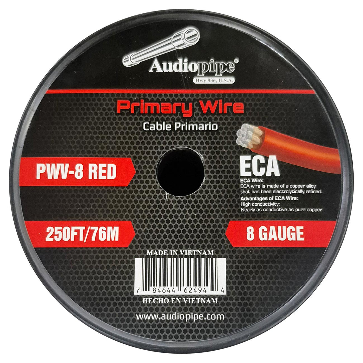 Audiopipe Flexible ECA Power Cable 8 Gauge 250 Foot - Red
