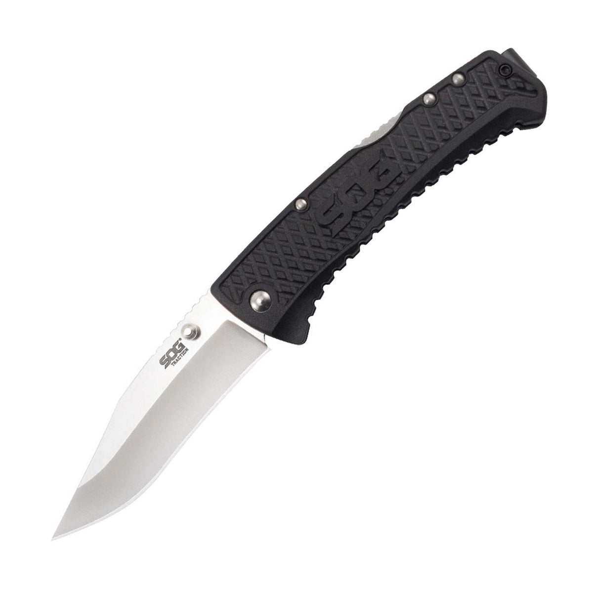 SOG Folding Knife 3.5" Clip Point Plain Blade Black GRN Handles TD1011CP