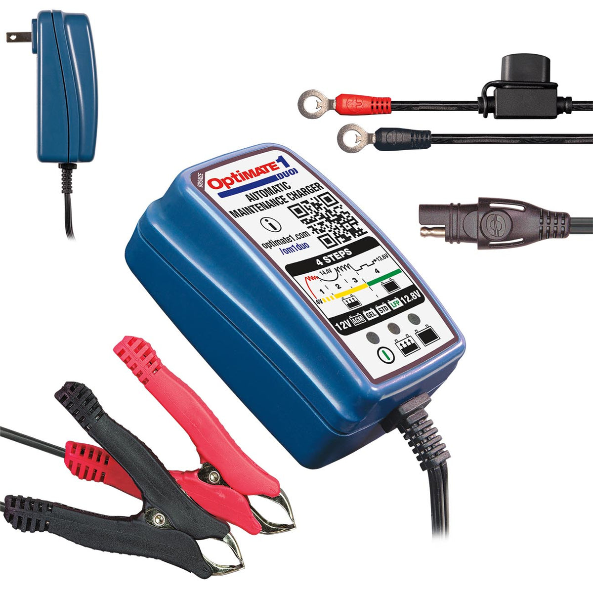 TecMate Optimate 1 Duo, TM409, 4Step 12V/12.8V 0.6A Battery Charger & maintainer
