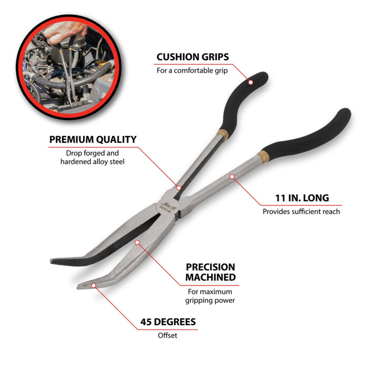 Performance Tool 11" Long Handle 45-Degree Bent Nose Pliers W1045
