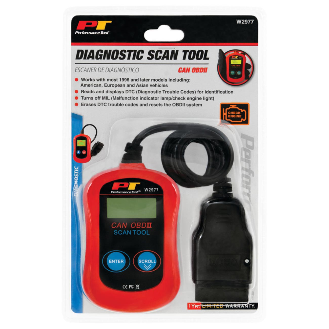 Performance Tool CAN OBD II Scanner Tool For Check Engine Light W2977