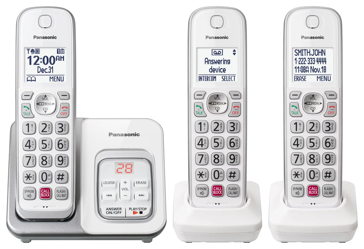 Panasonic 3 Handset DECT 6.0 Exp Cordless Phone KX-TGD833W