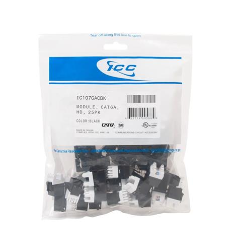 Icc IC107GACBK Module, Cat6a, Hd, 25pk, Black