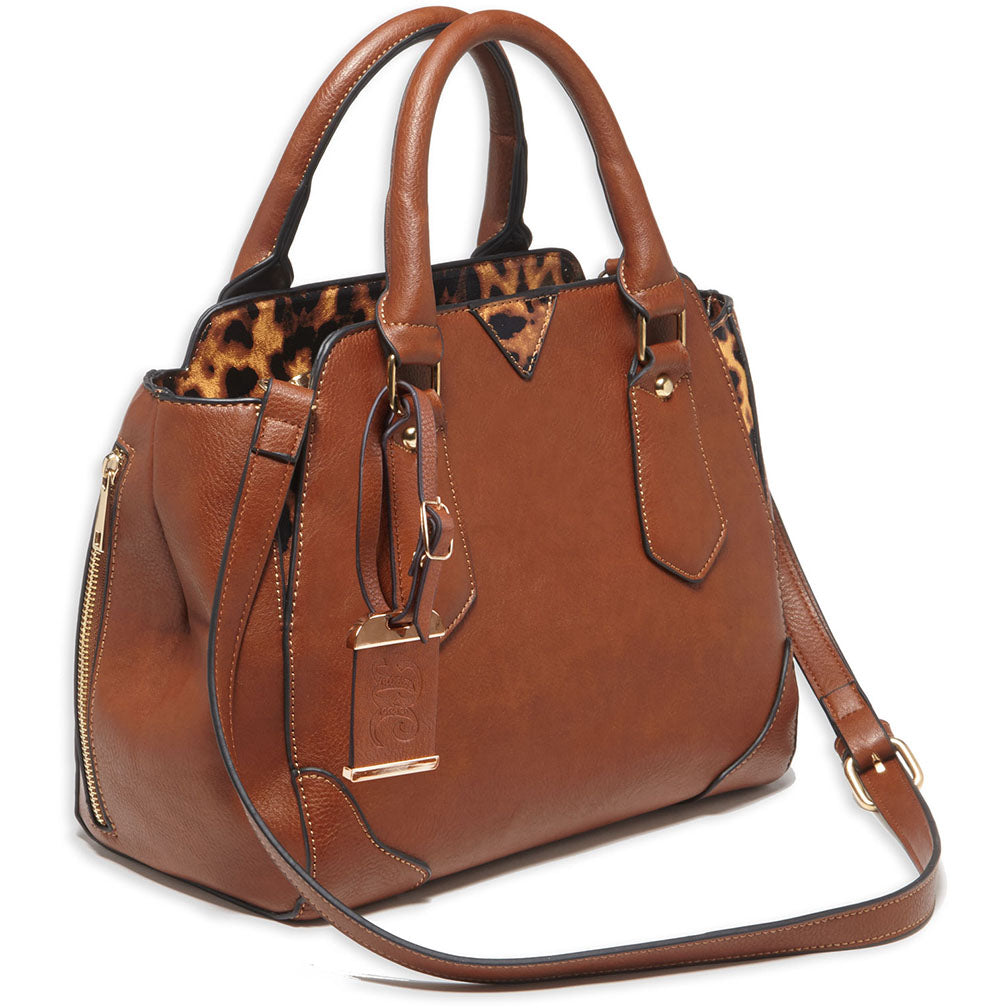 Bulldog BDP024 Satchel Style Purse with Holster  Chestnut with Leopard Trim