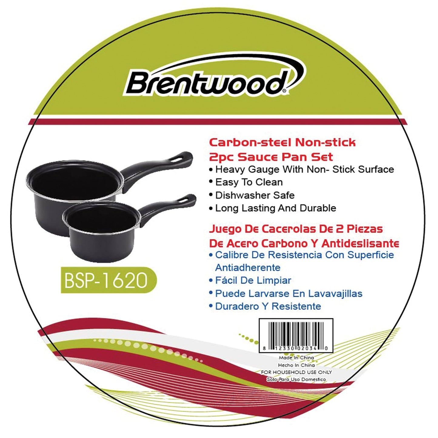 Brentwood Appliances BSP-1620 2-Piece Nonstick Carbon Steel Saucepan Set