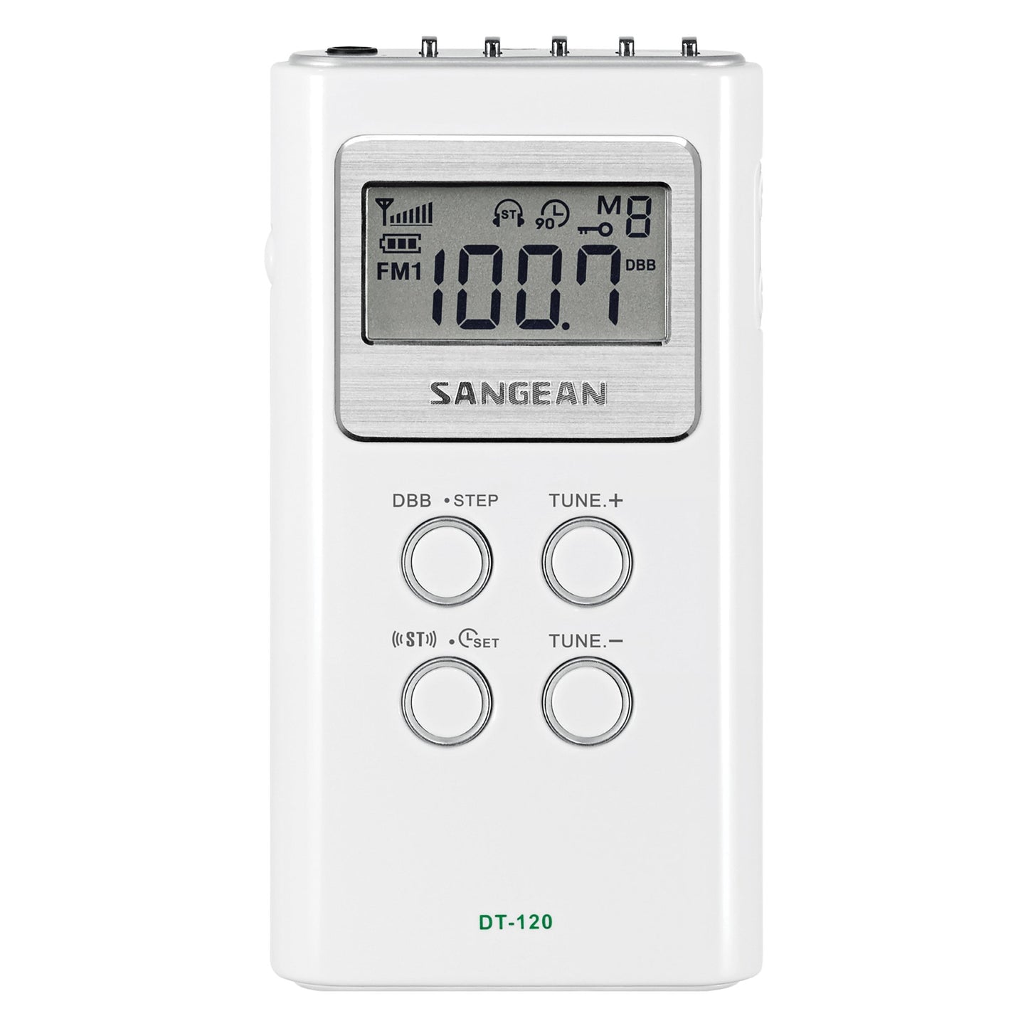 SANGEAN SNGDT120W Portable Pocket AM/FM Digital Clock Radio (White)