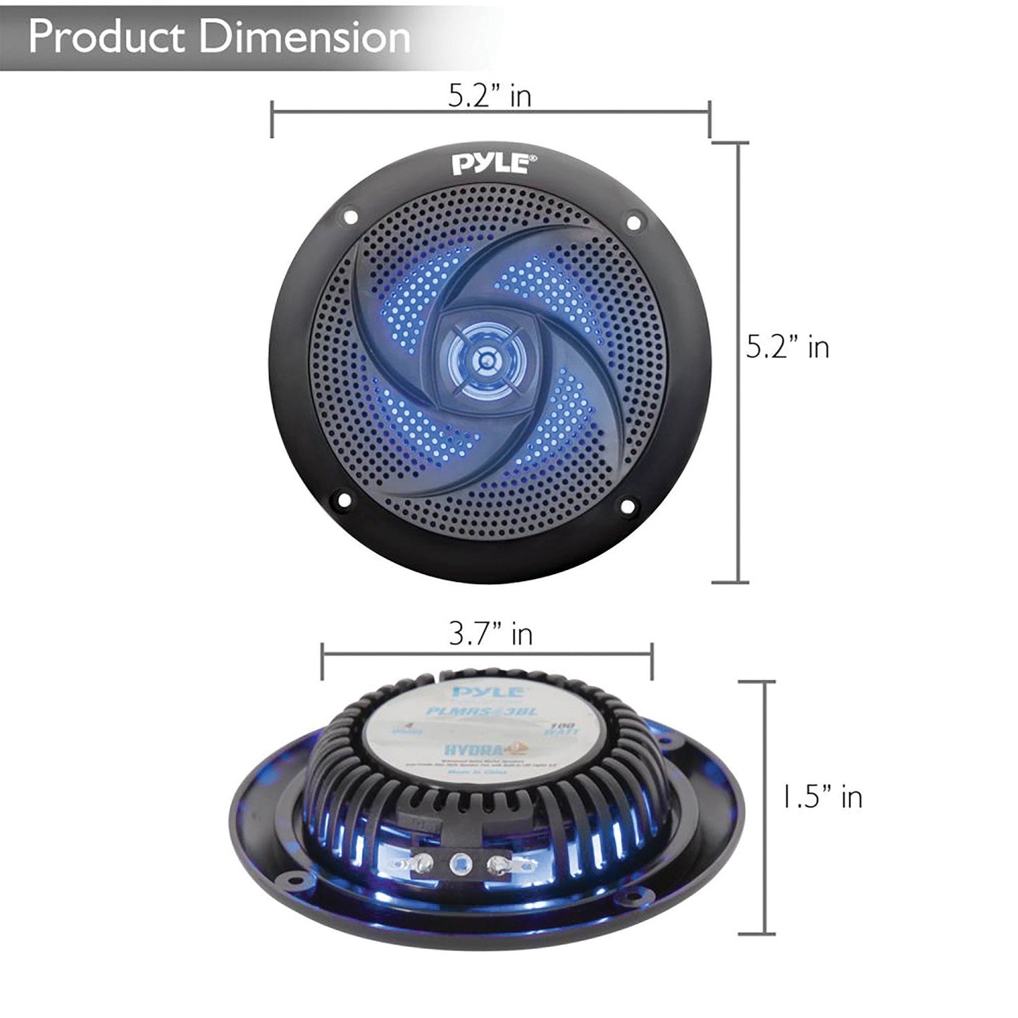 Pyle PLMRS43BL 4" 100W Low-Profile Waterproof Marine Speakers w/LEDs