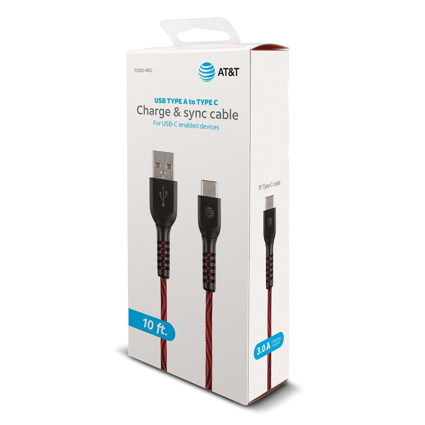 AT&T  TCB10-RED 10-Foot Charge and Sync USB - Type-C Cable (Red)