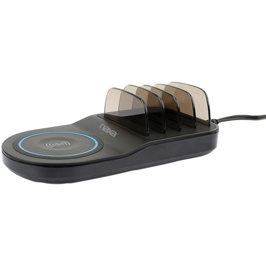 Naxa NAP-5000 5-in-1 Wireless Fast Charging Station w/Qi and 4 USB Ports