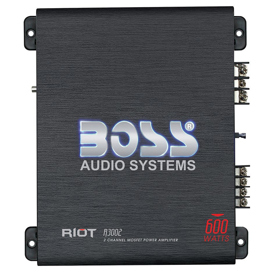BOSS AUDIO R3002 Riot 600-Watt Full Range, Class A/B 2 to 8 Ohm Stable 2 Channel Amplifier with Remote Subwoofer Level Control