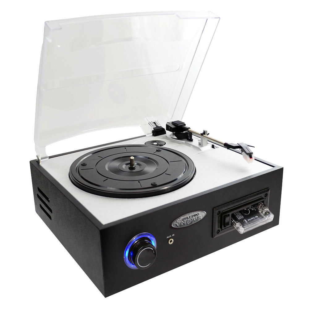 Pyle PTTC4U Multifunction Turntable w/ MP3 Recording, USB-to-PC, Cassette Playback, Rechargeable Battery