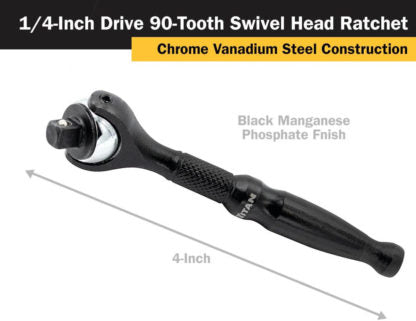 Titan 11313 1/4" Drive - Swivel Head Micro Ratchet - Black