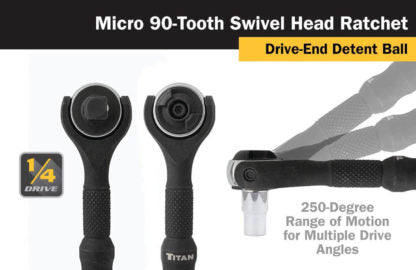 Titan 11313 1/4" Drive - Swivel Head Micro Ratchet - Black