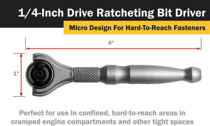 Titan 11318 1/4" Drive Aluminum Swivel Head Micro Ratchet Bit Driver, Silver