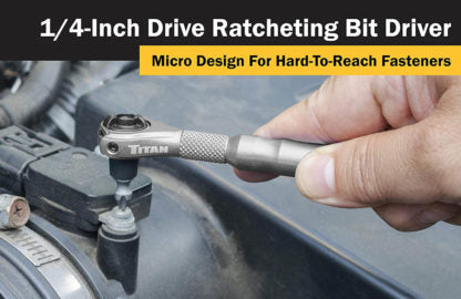 Titan 11318 1/4" Drive Aluminum Swivel Head Micro Ratchet Bit Driver, Silver