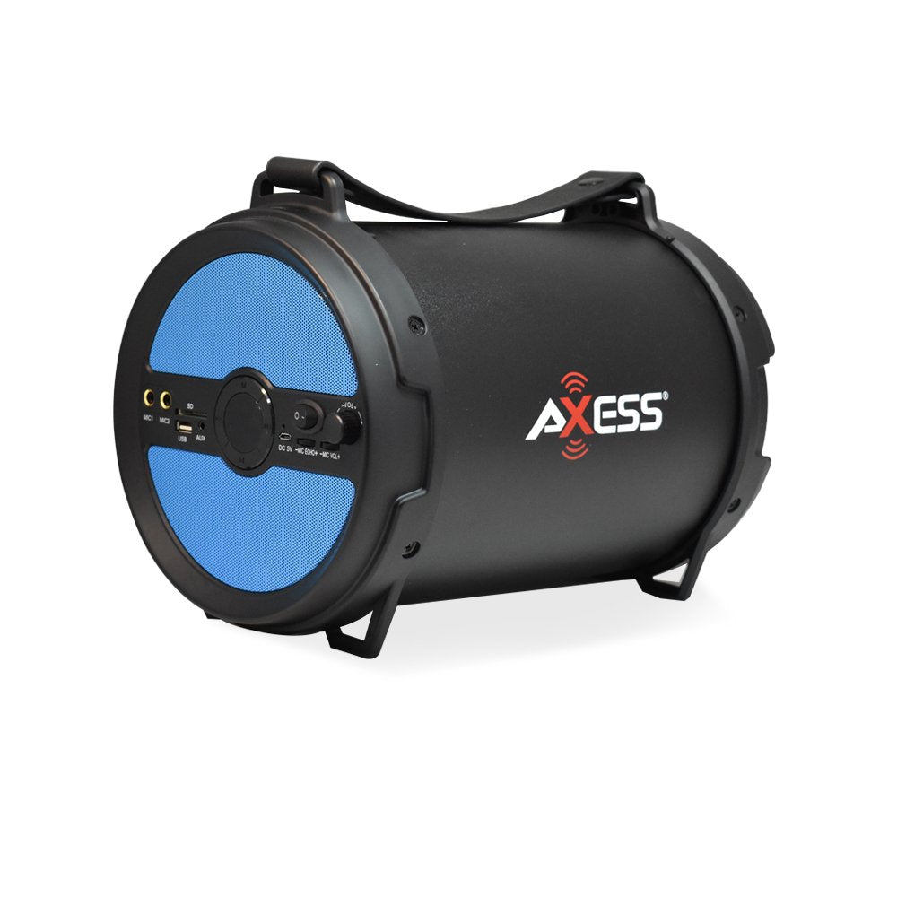 AXESS SPBT1040BL Portable Bluetooth Cylinder Loud Speaker Built-In 6" Sub Blue
