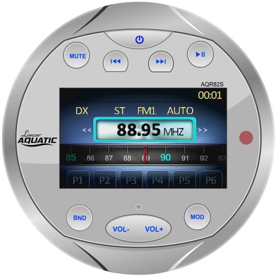 Lanzar AQR82S Waterproof Bluetooth Marine Digital Stereo Radio MP3 AM/FM Silver