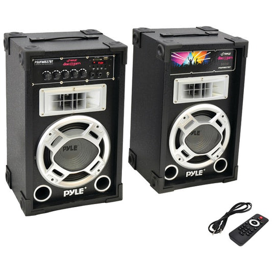 Pyle Pro PSUFM837BT 800 Watt Disco Jam Powered Two-Way PA Bluetooth Speaker System (Pair)