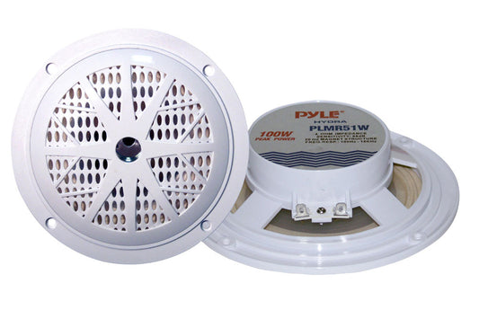 Pyle PLMR51W Dual 5.25'' Waterproof Marine Speakers, 2-Way Full Range Stereo Sound, 100 Watt, White (Pair)