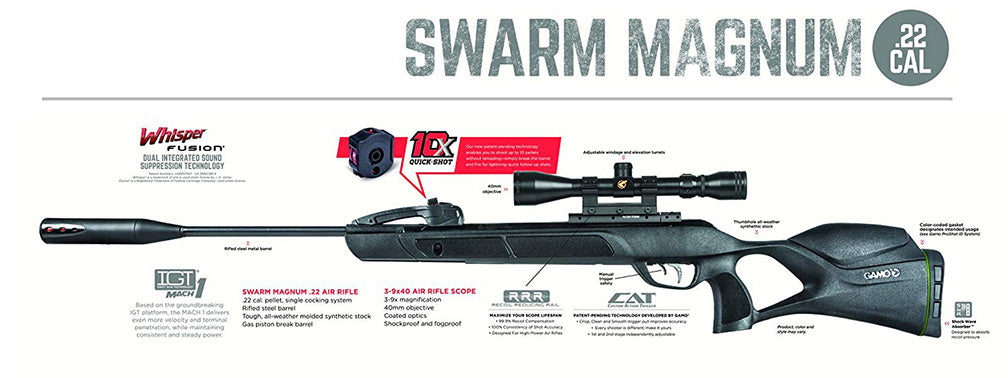 Gamo 611006125554 Swarm Magnum .22 Caliber Pellet Air Rifle with Scope