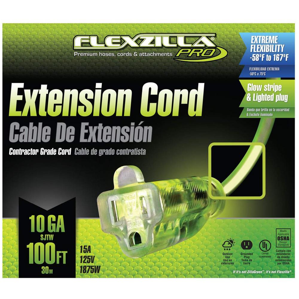 Flexzilla FZ512935 Pro Extension Cord 10/3 Awg Sjtw 100Ft Outdoor Lighted Plug