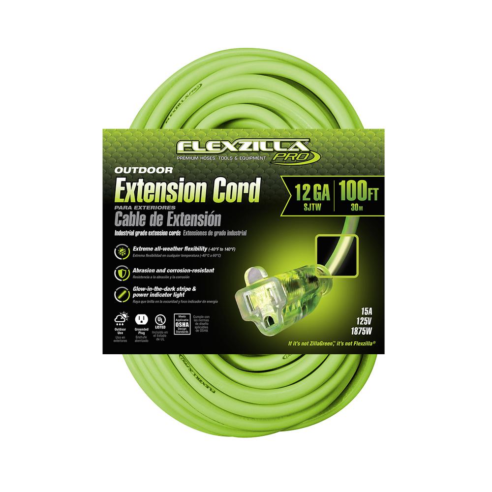 Flexzilla FZ512835 Pro Extension Cord 12/3 Awg Sjtw 100Ft Outdoor Lighted Plug