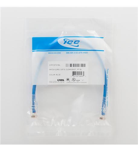 Icc ICPCSF01BL Patch Cord Cat6 Clear Boot 1' 25pk Bl