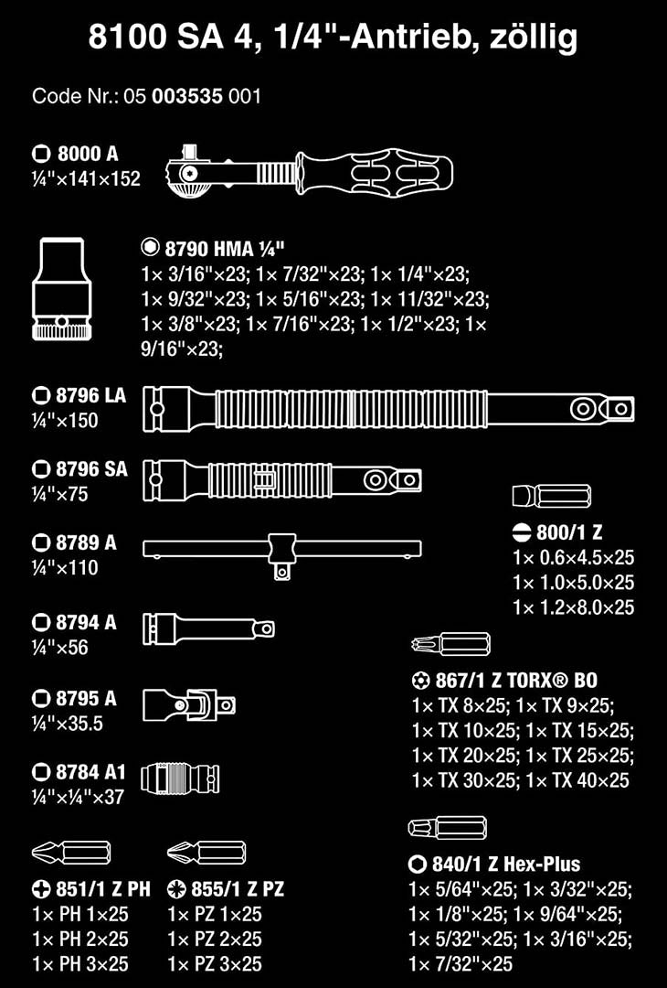 Wera 05003535001 SAE 1/4 Drive Speed Ratchet Set (41-Piece Set)