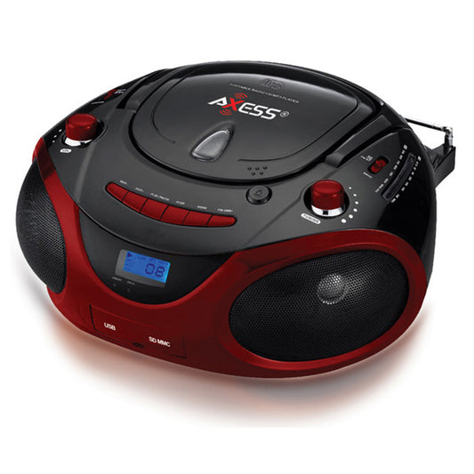 Axess PB2703RD Portable MP3/CD/USB/SD Boombox with AMFM Stereo Red