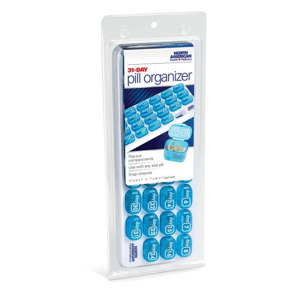 North American Healthcare JB7631 Easy Open 31 Day Pop-Out Compartment Pill Organizer