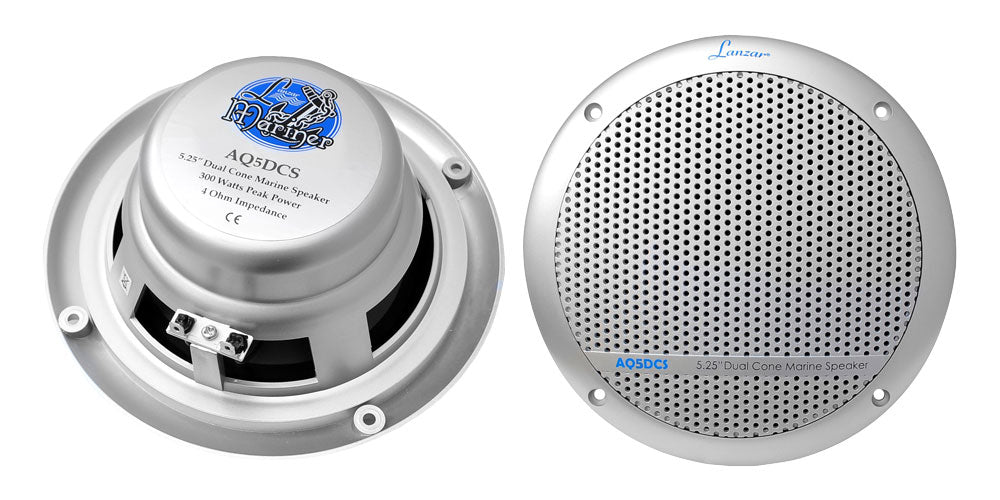 Lanzar AQ5DCS 5.25" 300 Watt Dual Cone Silver Marine Speaker pair