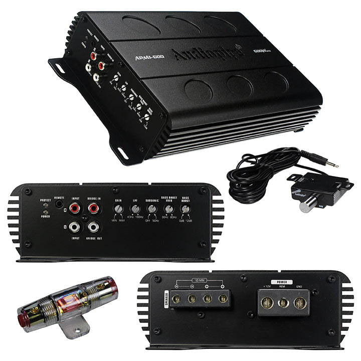 Audiopipe APMI600 Mini Amplifier 600 Watt Class D 1 ohm stable with Bass Knob