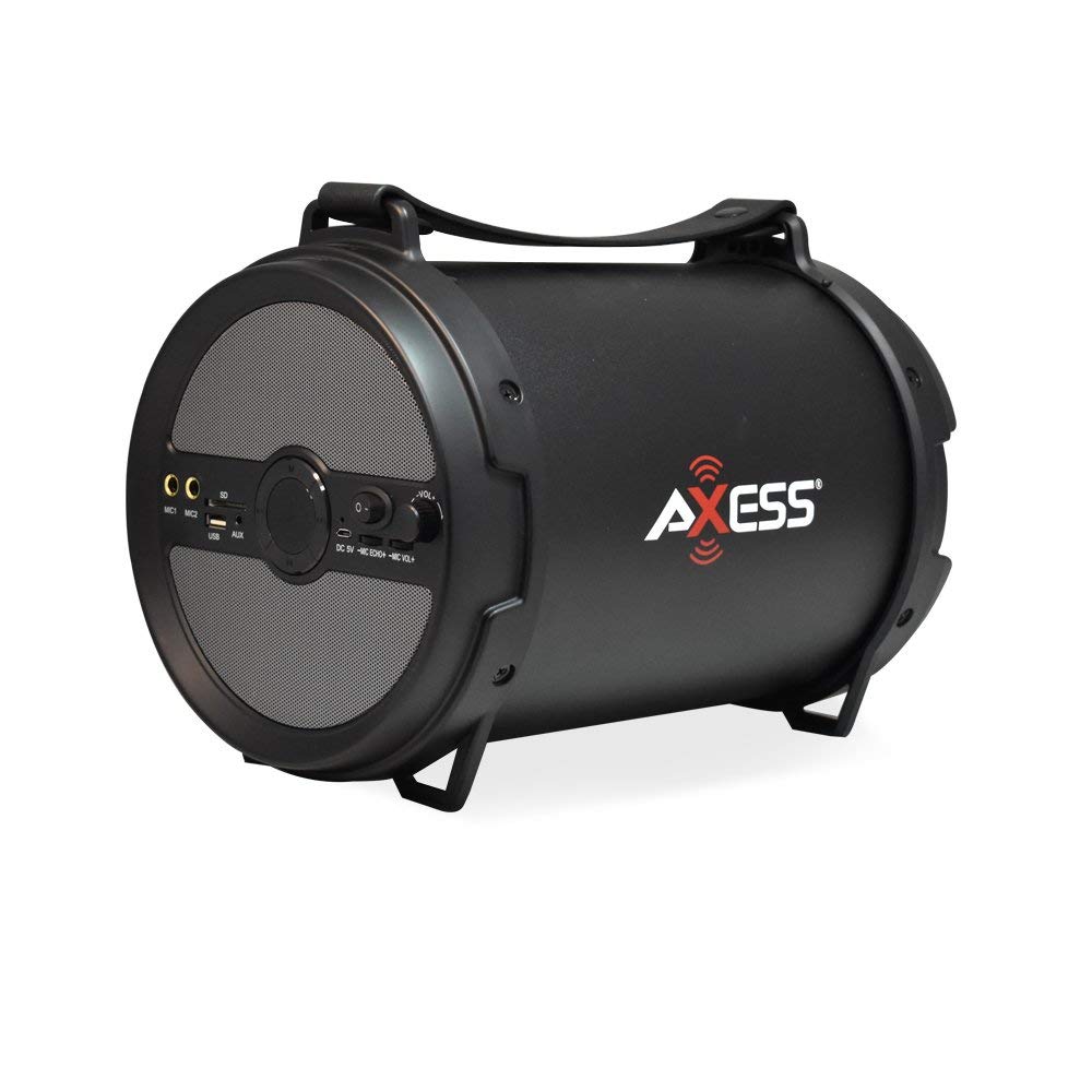 AXESS SPBT1040GY Portable Bluetooth Cylinder Loud Speaker Built-In 6" Sub Gray