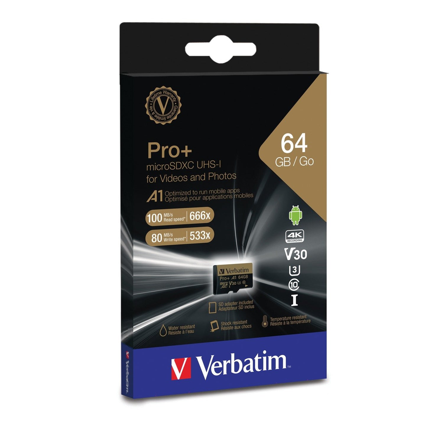 Verbatim 70002 64 GB Pro Plus 666X microSDXC™ Memory Card with Adapter