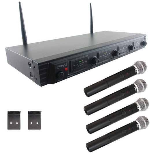 Pyle PDWM4520 UHF Quad-Channel Fixed-Frequency Wireless 4 Microphone System
