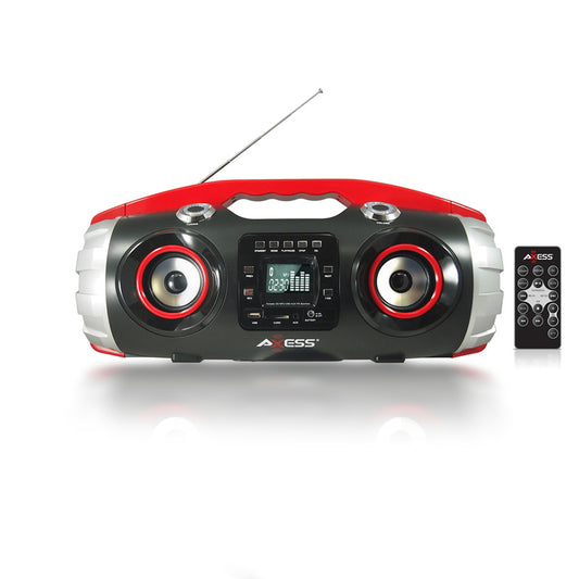 AXESS PBBT2709RD Portable Bluetooth FM Radio CD MP3 USB Heavy Bass Boombox Red