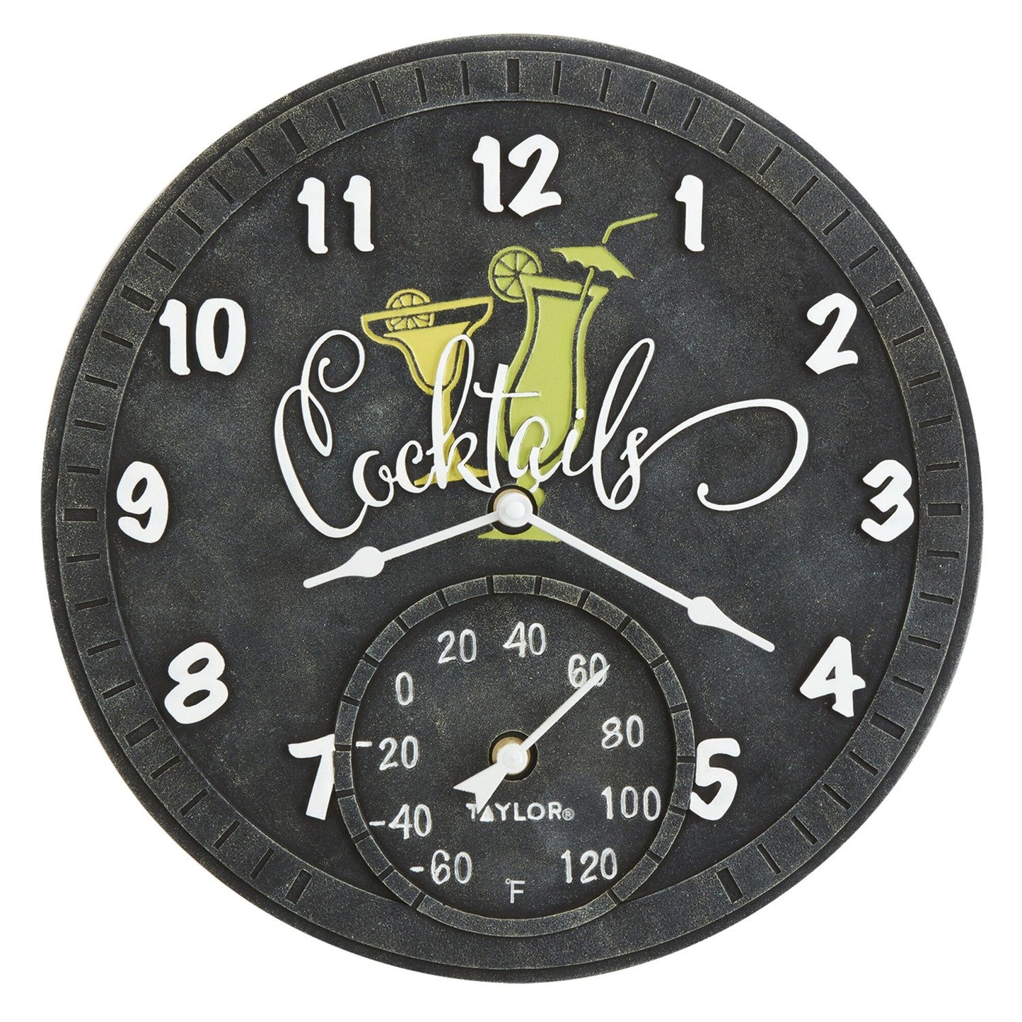 Taylor Precision Products 5265970 14-Inch Clock with Thermometer (Cocktails)