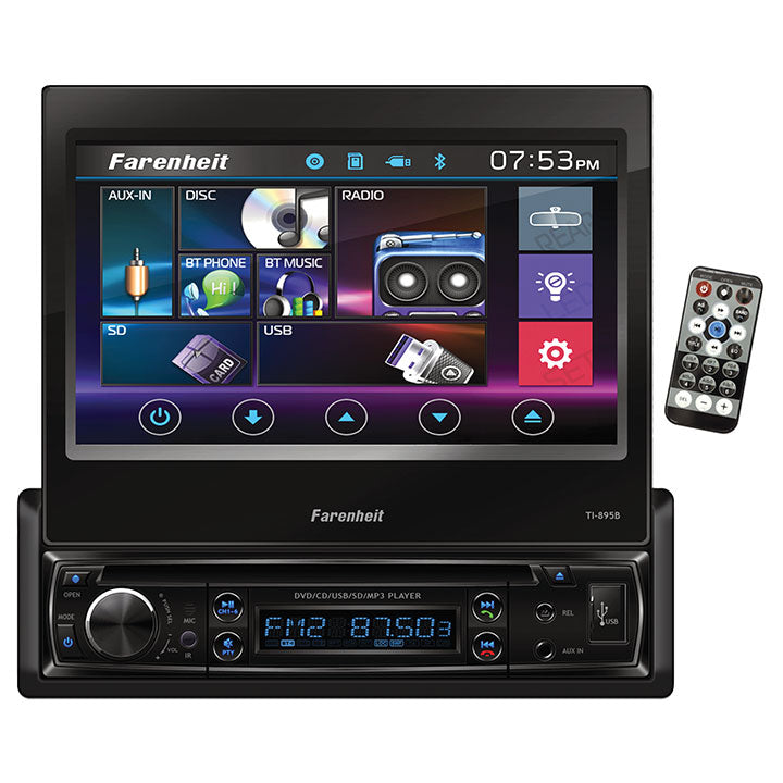 Farenheit TI895B Single Din 7" Flip out Touchscreen with DVD & BT