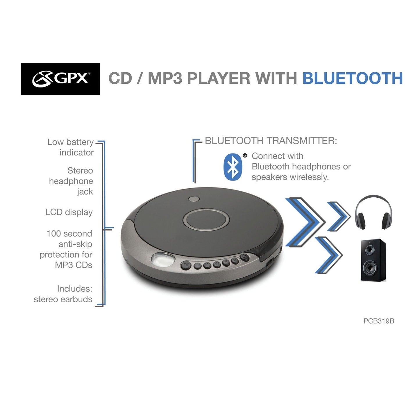 GPX PCB319B CD/MP3 Player w/Bluetooth